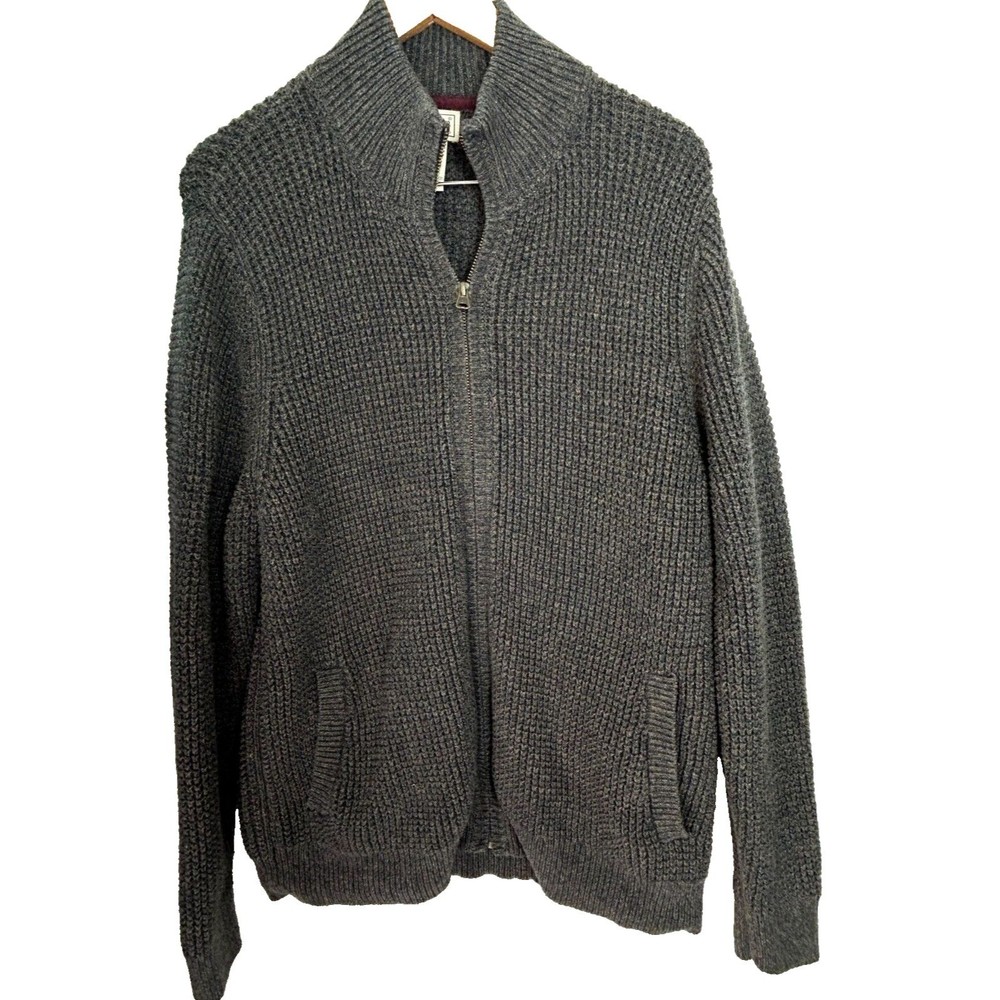 L.L. Bean Organic Cotton Knit Sweater Full Zip Men's Medium Regular Gray